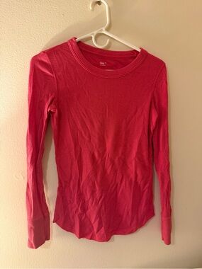 GAP Ribbed Thermal Long Sleeve Top in Deep Pink